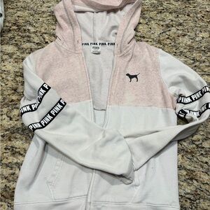 White and Pink Zip-Up Hoodie